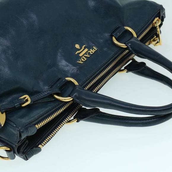 PRADA Hand Bag Leather 2way Navy Auth ac2159 - Picture 6 of 16